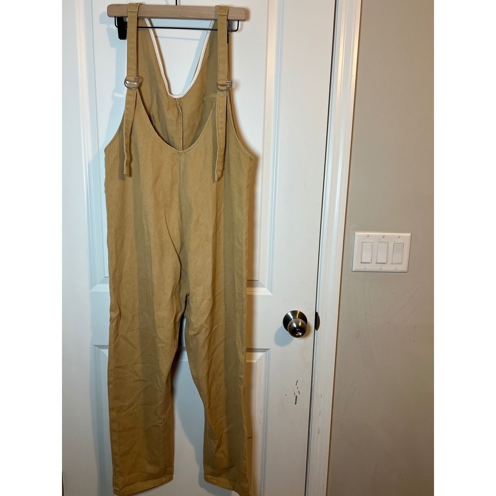 Women Overalls Cotton Twill Wide Leg Khaki Small